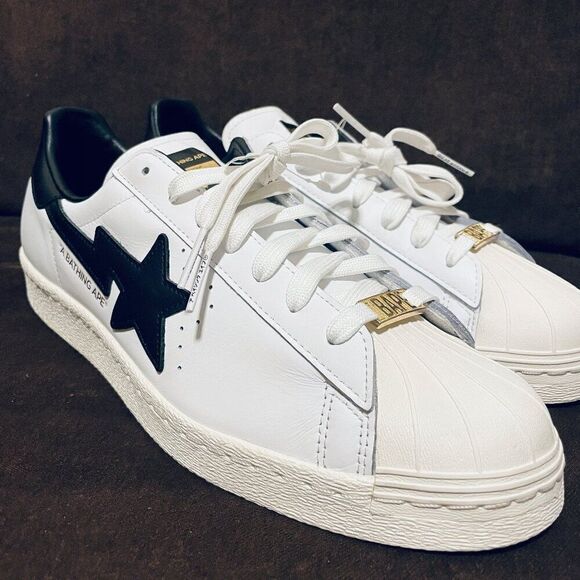 Adidas Superstar 80s Bape A Bathing Ape White/Black GZ8980 Men's Sneakers 12 US - Picture 1 of 14